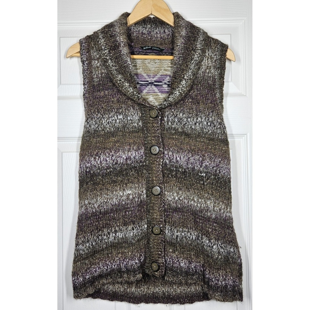 Woolrich Wool Blend Sweater Vest Women M Button Up Multicolor Fair Isle Nordic‎ - Picture 3 of 11